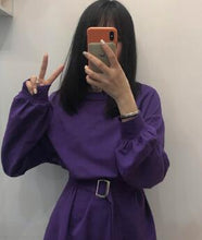 Cargar imagen en el visor de la galería, New Spring Autumn Dress Women With Belt Red Korean Dresses Woman Long Sleeve Solid Casual Short Dress Vestidos Mujer Robes
