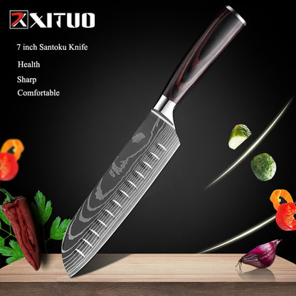 XITUO 8"inch japanese kitchen knives Laser Damascus pattern chef knife Sharp Santoku Cleaver Slicing Utility Knives tool EDC New