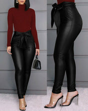 Cargar imagen en el visor de la galería, Hirigin Belt High Waist Pencil Pant Women Faux Leather PU Sashes Long Trousers Casual Sexy Exclusive Design Fashion Pants
