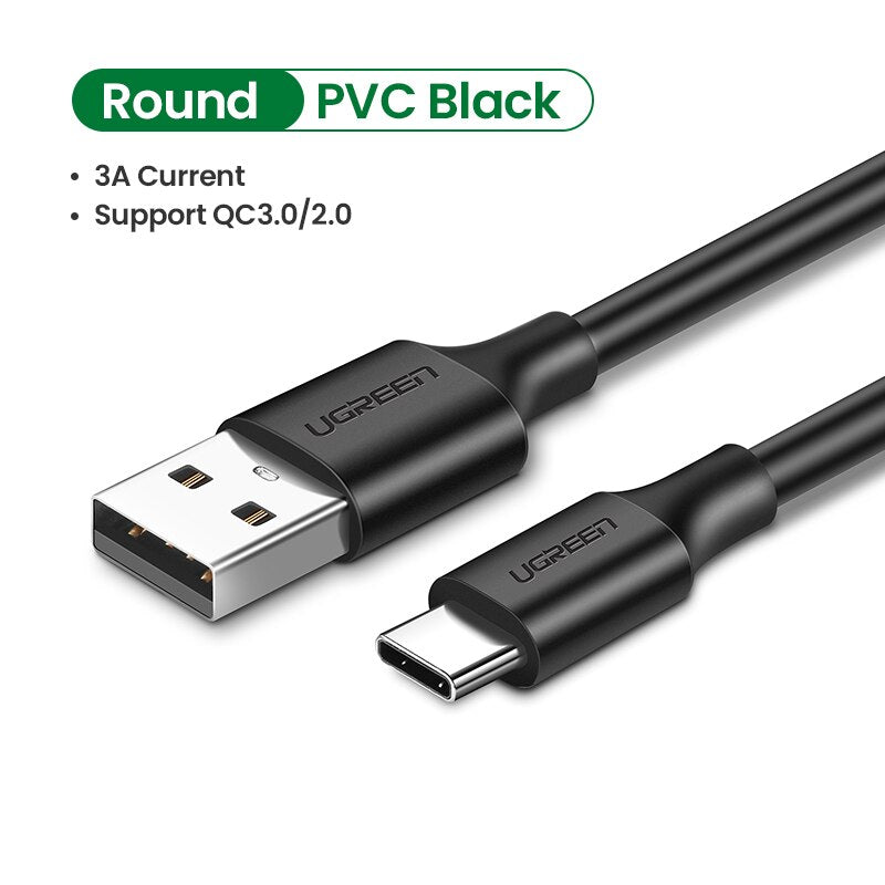Ugreen USB Type C Charger Cable for Redmi note 8 Samsung Quick Charge 3.0 USB C Fast Charging Cable USB Type-C Wire For Huawei