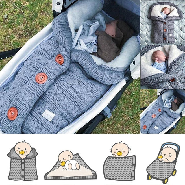Newborn Baby Winter Warm Sleeping Bags Infant Button Knit Swaddle Wrap Swaddling Stroller Wrap Toddler Blanket baby Sleeping Bag