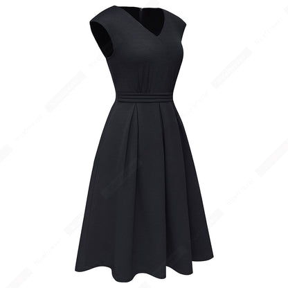 Spring Elegant Casual Brief Design V-Neck A-Line Vintage Side pocket Modern Dress HA196