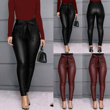 Load image into Gallery viewer, Hirigin Belt High Waist Pencil Pant Women Faux Leather PU Sashes Long Trousers Casual Sexy Exclusive Design Fashion Pants
