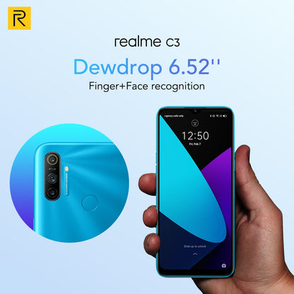 realme C3 Unlockphone 3GB RAM 64GB ROM Mobile Phone Helio G70 12MP Camera 6.5" Mini-drop Fullscreen 5000mAh NFC Smartphones