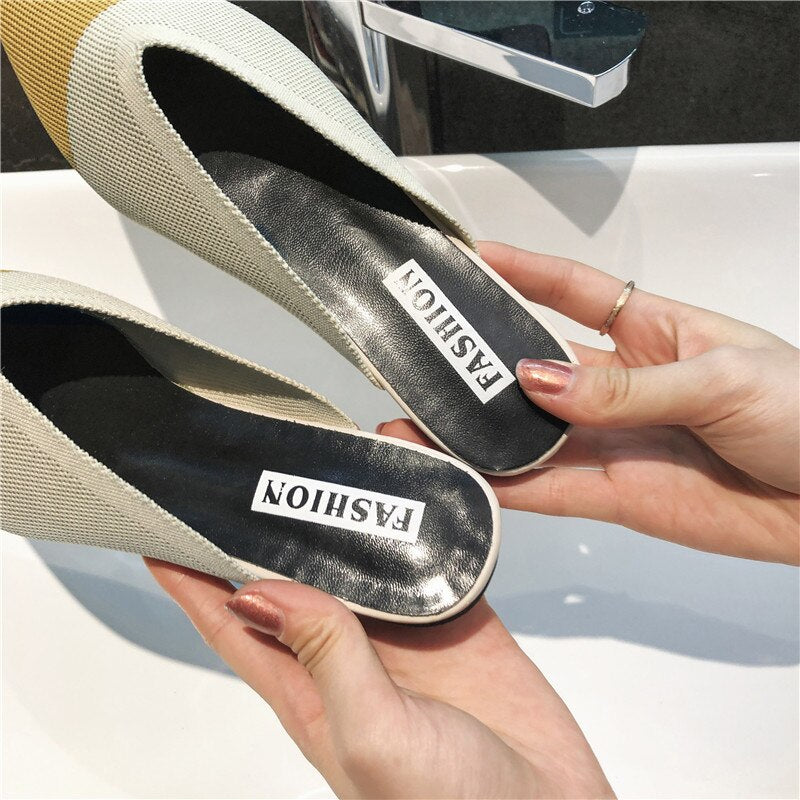 Women's Slippers Fashion Knitting Pointed Women Half Slides Mules Loafers Casual Slipper Female Summer Shoes Flat Sandals