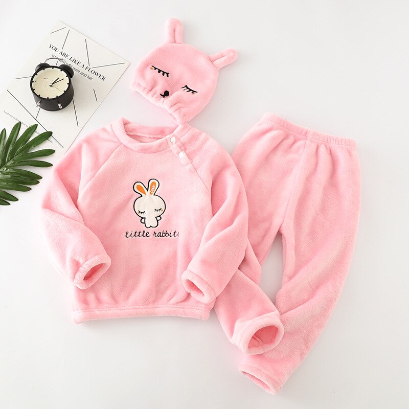 Kids Flannel Pajamas Sets Children Toddler Boys Girls PJS Thick Warm Top and Pants with Hat Fall Autumn Winter Sleepwear
