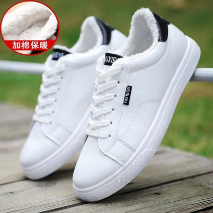 Men's White Sneakers Plus Velvet Warm Winter Shoes For Men Shoes Casual Lace Up PU Leather Ankle Boots