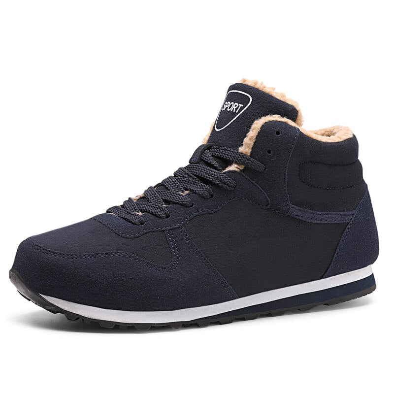 Winter Men Shoes Black Sneakers Keep Warm Fur Lace Up Ankle Boots Short Plush Men's Snow Boots Winter Work Shoes Hombre Botas