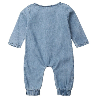 Spring Autumn Baby Clothing Long Sleeve Romper Denim Solid Jumpsuit Pocket Outfits Newborn Kids Baby Girl Boy Clothes