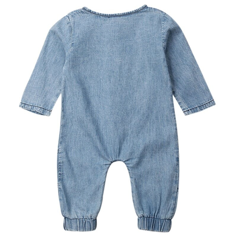 Spring Autumn Baby Clothing Long Sleeve Romper Denim Solid Jumpsuit Pocket Outfits Newborn Kids Baby Girl Boy Clothes