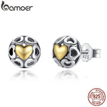 将图片加载到图库查看器，BAMOER Brincos 925 Sterling Silver My One True Love Stud Earrings for Women Openwork Heart Earrings Fine Jewelry PAS443
