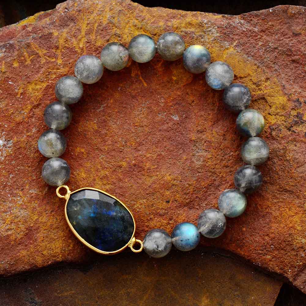 High End Women Bracelets Labradorite Stretch Bracelets Natural Stone Charm Elastic Statement Bracelet Jewelry Wholesale