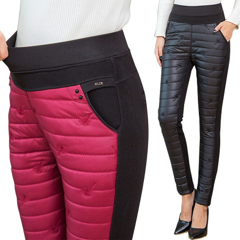 Winter Embroidery trousers women Fashion down Cotton Warm velvet Pants Mom Snow wear Thick straight pants Large Size sweatpants
