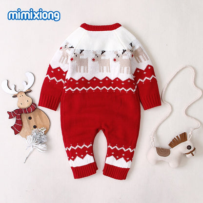 Baby Rompers Christmas Newborn Boys Girls Jumpsuits Costumes Cartoon Knitted Children's Overalls One Piece Infant Kids Outfits