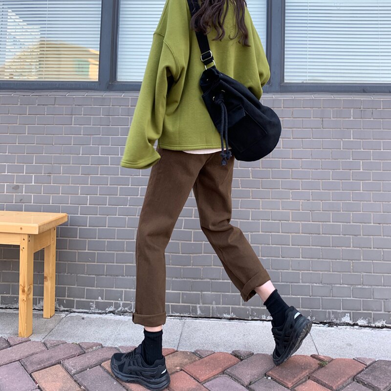 OCEANLOVE Denim Pants Women Vintage High Waist Straight Fashion Ankle-length Pants Ins All Match 2020 Spring Trousers 14703