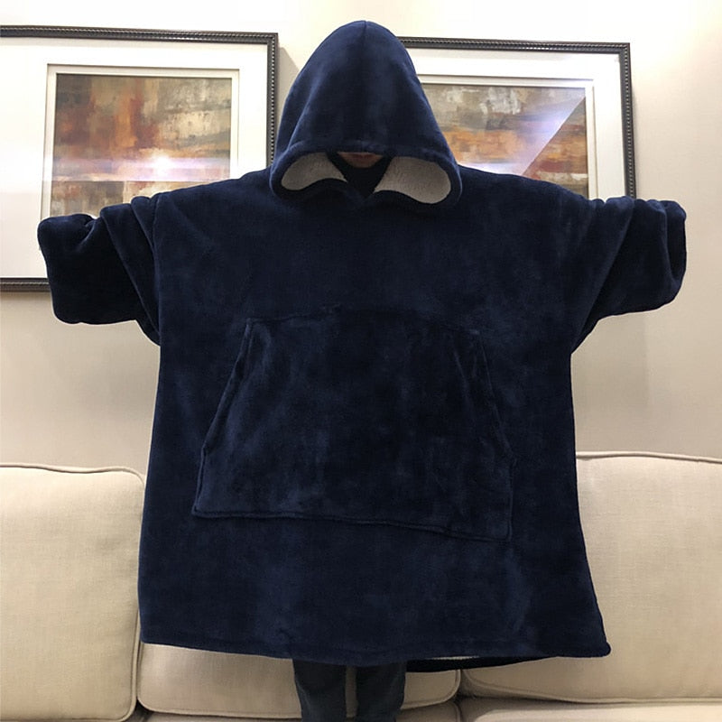 Winter Thick Comfy Fleece TV Blanket With Sleeves Hooded Weighted Adult Fleece Blanket Hoodie Pocket Soft Warm For Beds Hoodie