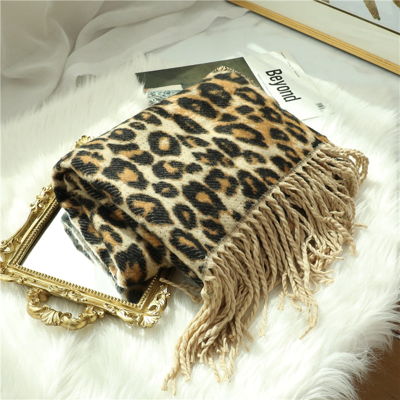 Designer Women's Thick Scarf Blanket Tassel Shawls Wrap Animal Leopard Print Cashmere Scarves pashmina foulard