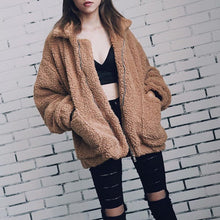 Charger l&#39;image dans la galerie, Elegant Faux Fur Coat Women 2019 Autumn Winter Warm Soft Zipper Fur Jacket Female Plush Overcoat Pocket Casual Teddy Outwear 3XL
