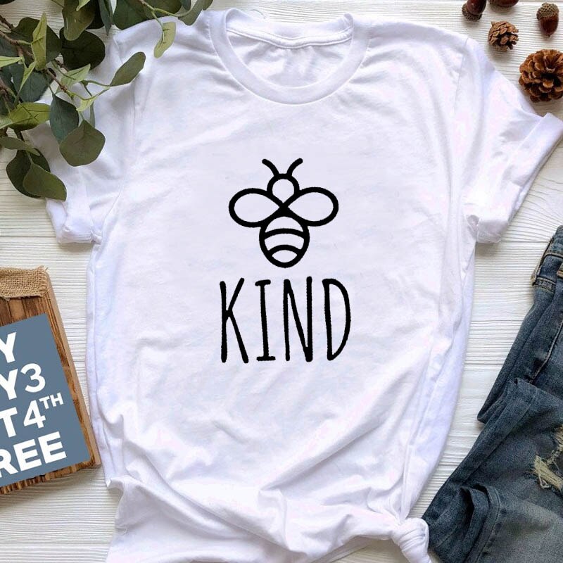 Be Kind Graphic T-shirt Women Girls Cotton Oversized T-shirt Summer Fashion Bees Print Top Harajuku Tshirt Unisex Tee Drop Shipping