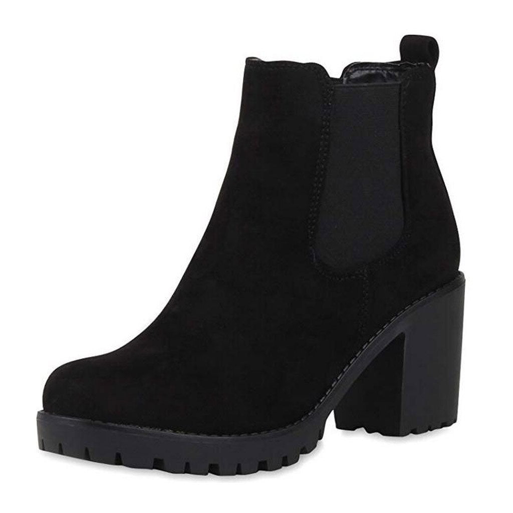 High heel boots Fashion Women Square Heels Slip-On Solid Color 8cm Non-slip Short Boot Round Toe Women Shoes Women's boots #40