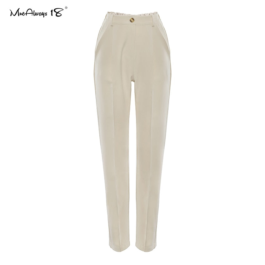Mnealways18 Vintage Zipper Khaki Trousers Women High Waist Office Pants Ladies Brown Trousers Work Wear Autumn Long Pants 2020