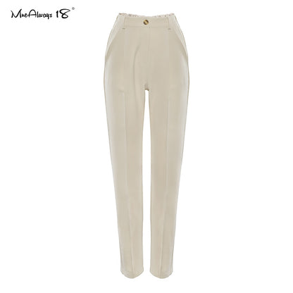 Mnealways18 Vintage Zipper Khaki Trousers Women High Waist Office Pants Ladies Brown Trousers Work Wear Autumn Long Pants 2020