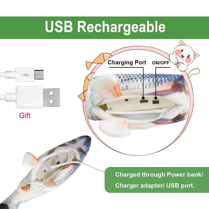 Cat Toy Fish Interactive USB Charging Electric Realistic 3D floppy Fish toys for Cats Puppy Dog Pet Chew Bite Toys Pet Supplies