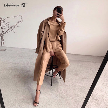 Mnealways18 Vintage Zipper Khaki Trousers Women High Waist Office Pants Ladies Brown Trousers Work Wear Autumn Long Pants 2020