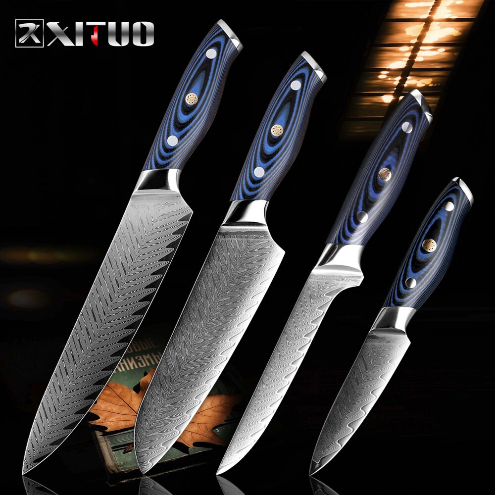 XITUO Damascus Chef Knife Professional Japan Sankotu Cleaver Boning Gyuto Kitchen Knife Cooking Tool Exquisite Plum Rivet Handle