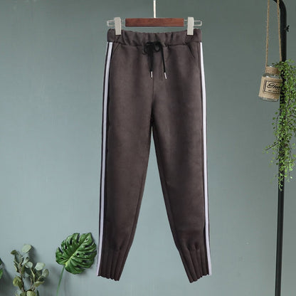 Casual Autumn Winter Women Pants Korean Elastic High Waist Pockets Suede Harem Pants Plus Size Trousers Women femme pantalon
