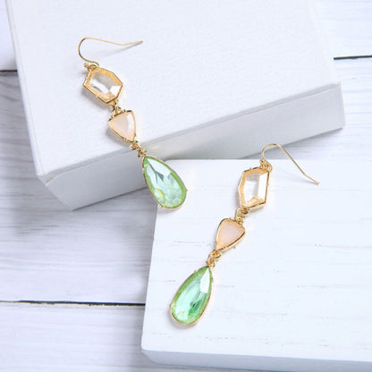 Fresh alloy gemstone crystal water drop ladies earrings simple and versatile European and American fashion jewelry