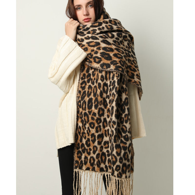Designer Women's Thick Scarf Blanket Tassel Shawls Wrap Animal Leopard Print Cashmere Scarves pashmina foulard