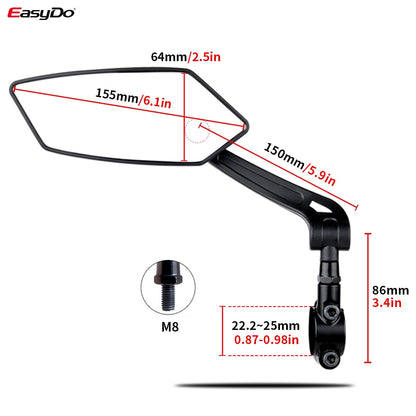 EasyDo Bicycle Rear View Mirror Bike Cycling Wide Range Back Sight Reflector Adjustable Left Right Mirror