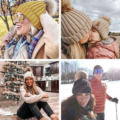 Furtalk Real Fur pompom Beanie Hat Women Winter Knitted Hat Warm Real Big Raccoon Pom Pom Hat for Female