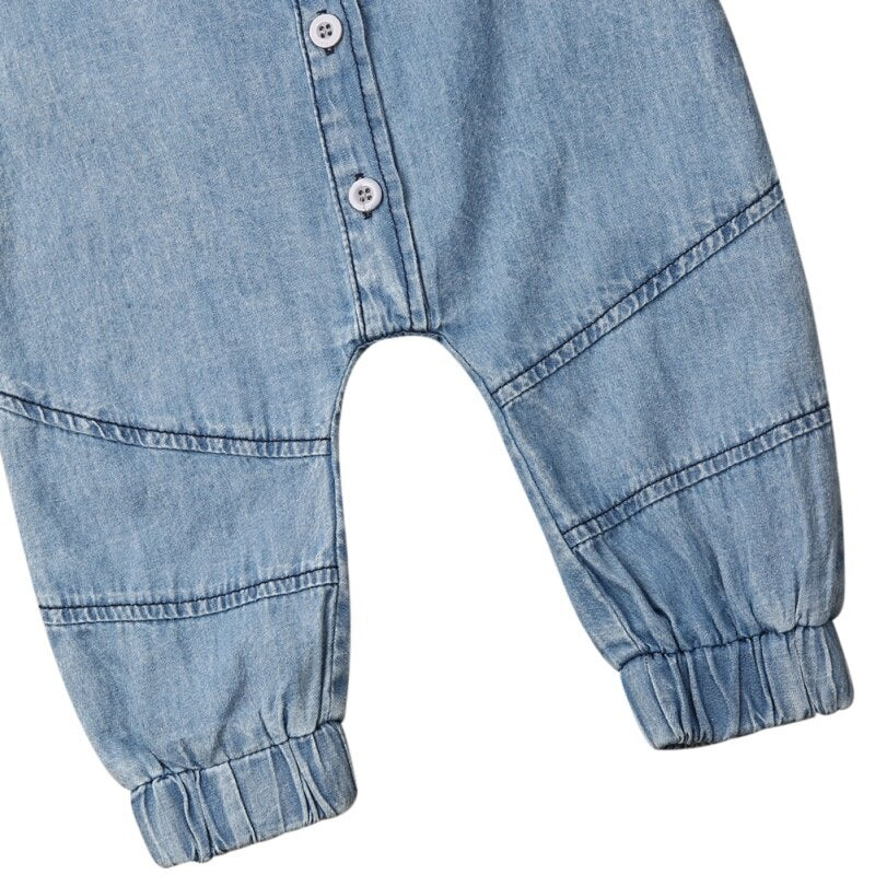 Spring Autumn Baby Clothing Long Sleeve Romper Denim Solid Jumpsuit Pocket Outfits Newborn Kids Baby Girl Boy Clothes