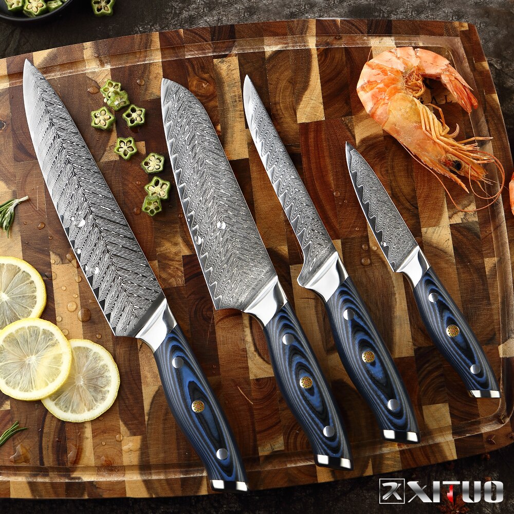 XITUO Damascus Chef Knife Professional Japan Sankotu Cleaver Boning Gyuto Kitchen Knife Cooking Tool Exquisite Plum Rivet Handle