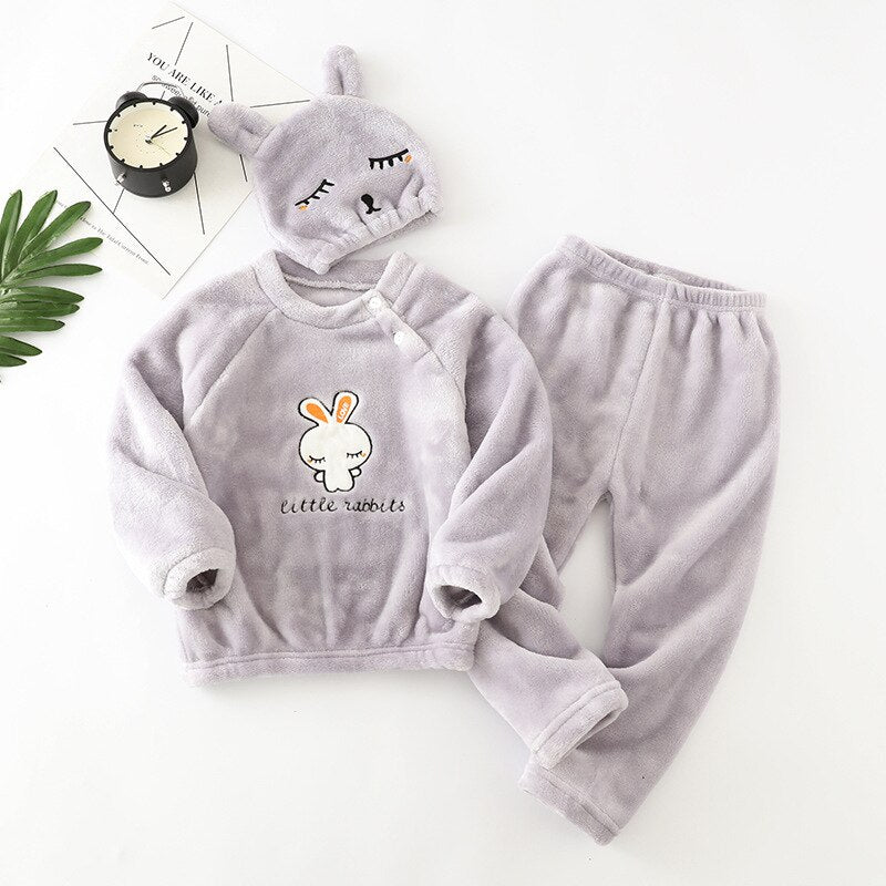 Kids Flannel Pajamas Sets Children Toddler Boys Girls PJS Thick Warm Top and Pants with Hat Fall Autumn Winter Sleepwear