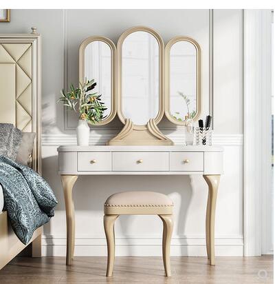 Solid wood dresser chair simple ins wind online celebrity white makeup table with mirror modern luxury