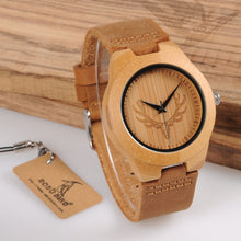 Load image into Gallery viewer, BOBO BIRD Top brand Men&#39;s Bamboo Wooden Watch Quartz Real Leather Strap Men Watches relojes finos de hombre
