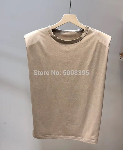 Woman Muscle Sleeeveless Tshirt Shoulder pads Round neck Tops Tees Fashion summer T-Shirts
