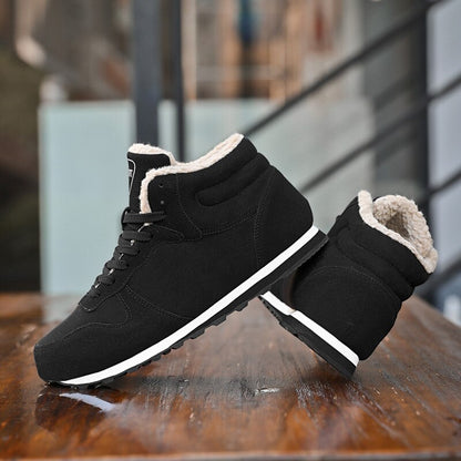 Winter Men Shoes Black Sneakers Keep Warm Fur Lace Up Ankle Boots Short Plush Men's Snow Boots Winter Work Shoes Hombre Botas