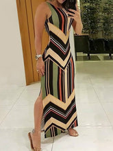 Load image into Gallery viewer, Colorful Striped Print Side Slit Maxi Dress Women Colorblock Sleeveless Slim Long Dresses
