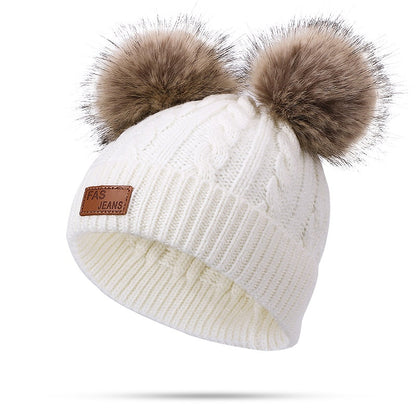 Two pieces Hat Scarf Set Beanie Cap Children's Hats Girls Caps Fake Ball Pompon Keep Warm Winter Knitted Skullies Kids Bone