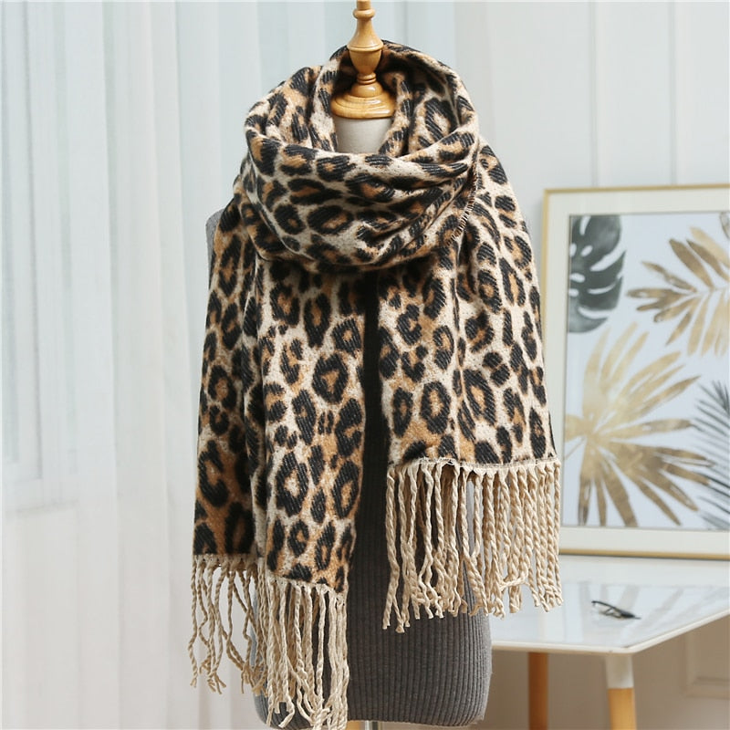 Designer Women's Thick Scarf Blanket Tassel Shawls Wrap Animal Leopard Print Cashmere Scarves pashmina foulard