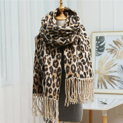 Designer Women's Thick Scarf Blanket Tassel Shawls Wrap Animal Leopard Print Cashmere Scarves pashmina foulard
