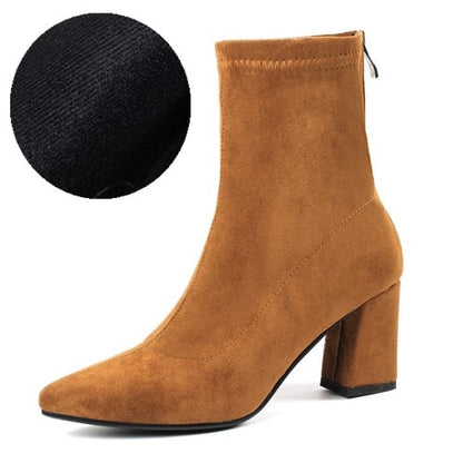 Fashion Ankle Elastic Sock Boots Chunky High Heels Stretch Women Autumn Sexy Booties Pointed Toe Women Pump Size 33-43