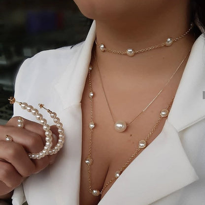 Exquisite Women Necklaces Pearl Clavicle Chain Multilayer Gold Necklace Set Glamour Fashion Wedding Party Jewelry