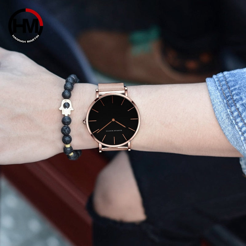 Women Watch 1 set Bracelet Japan Quartz Movement Simple Waterproof Rose Gold Stainless Steel Mesh Ladies watch relogio feminino