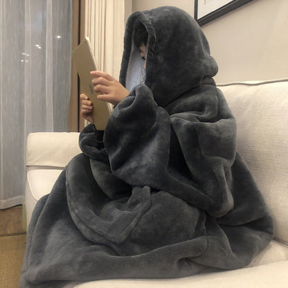 Winter Thick Comfy Fleece TV Blanket With Sleeves Hooded Weighted Adult Fleece Blanket Hoodie Pocket Soft Warm For Beds Hoodie