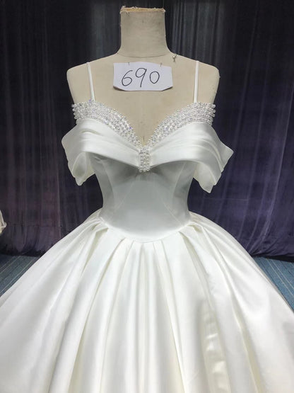 Customized Bespoke Wedding Dress V-Neck Ruffles Satin Embroidery Princess Bridal Dress